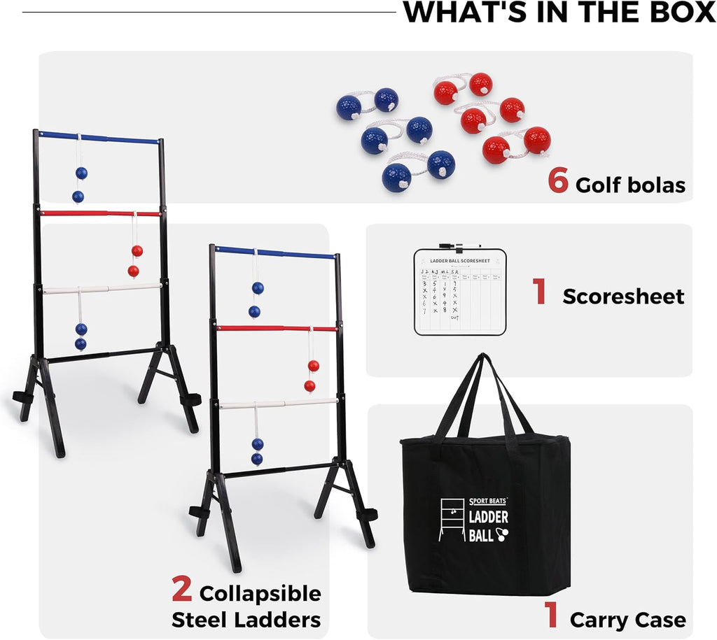 Skiennix Metal Ladder Ball Set - Portable Ladder Toss for Outdoor Games | Includes Carrying Case, 6 Bolas & Scoreboard