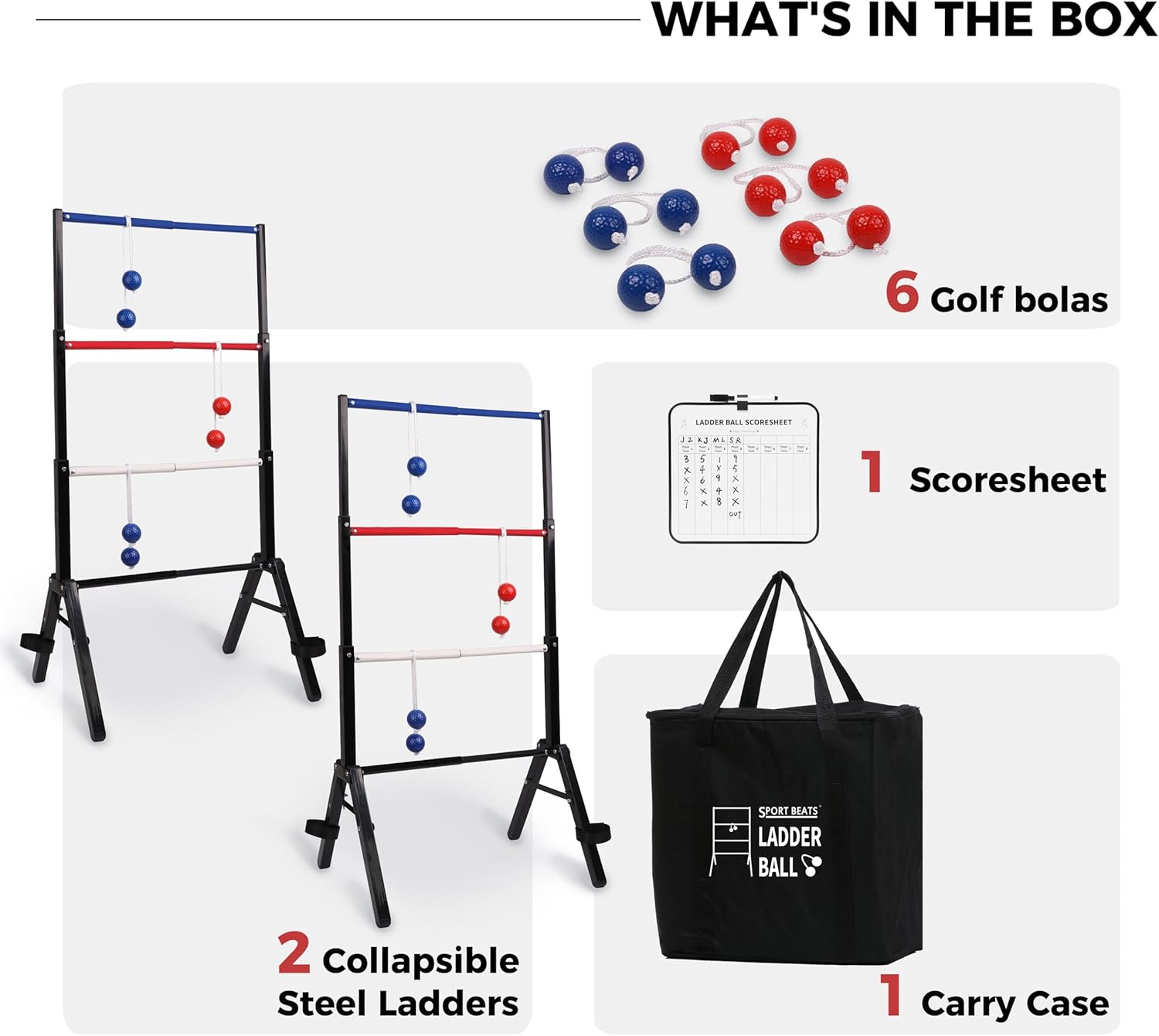 Skiennix Metal Ladder Ball Set - Portable Ladder Toss for Outdoor Games | Includes Carrying Case, 6 Bolas & Scoreboard