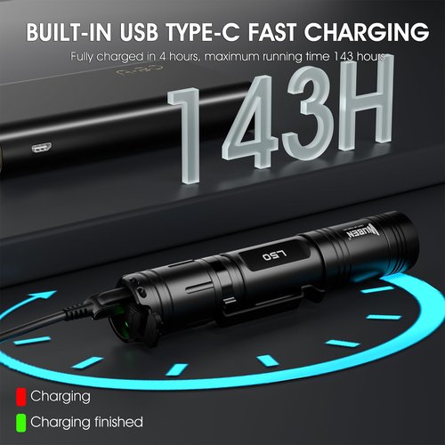 WUBEN L50 Flashlight 1200 High Lumens Tactical Flashlight Pocket Rechargeable Flashlight IP68 with 5 Mode Flash Light, LED Tail Switch Flash Light for Emergencie Camping Home Inspection Repair