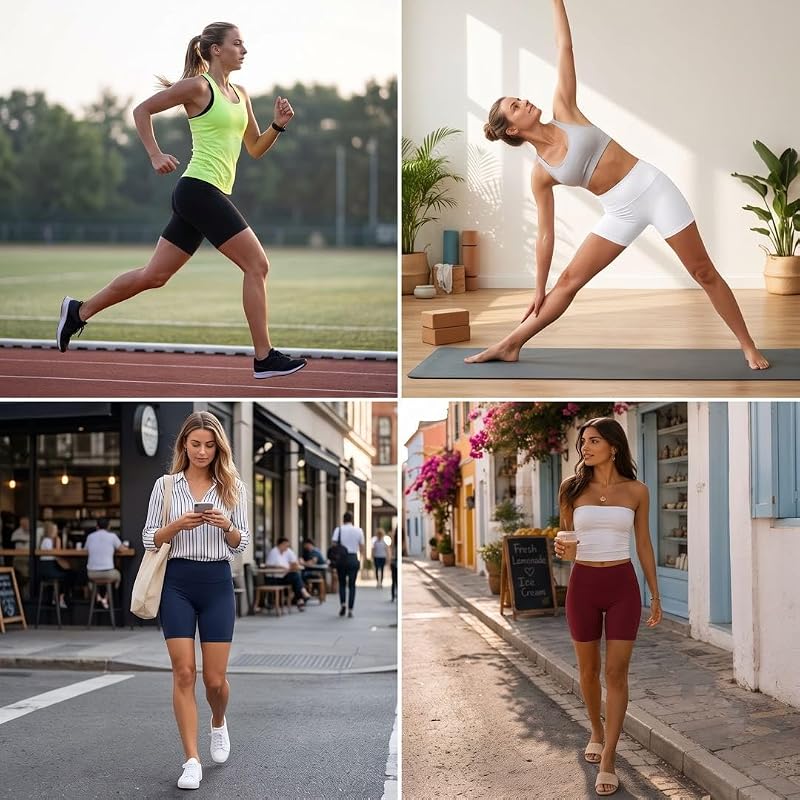 TNNZEET 7 Pack Biker Shorts for Women - 5" Inseam; High Waist Tummy Control; Yoga & Gym Shorts - Black/Plum/Crimson/Dark Grey/Navy/Green (Small-Medium + 5" Inseam) - Variation: G-black*2