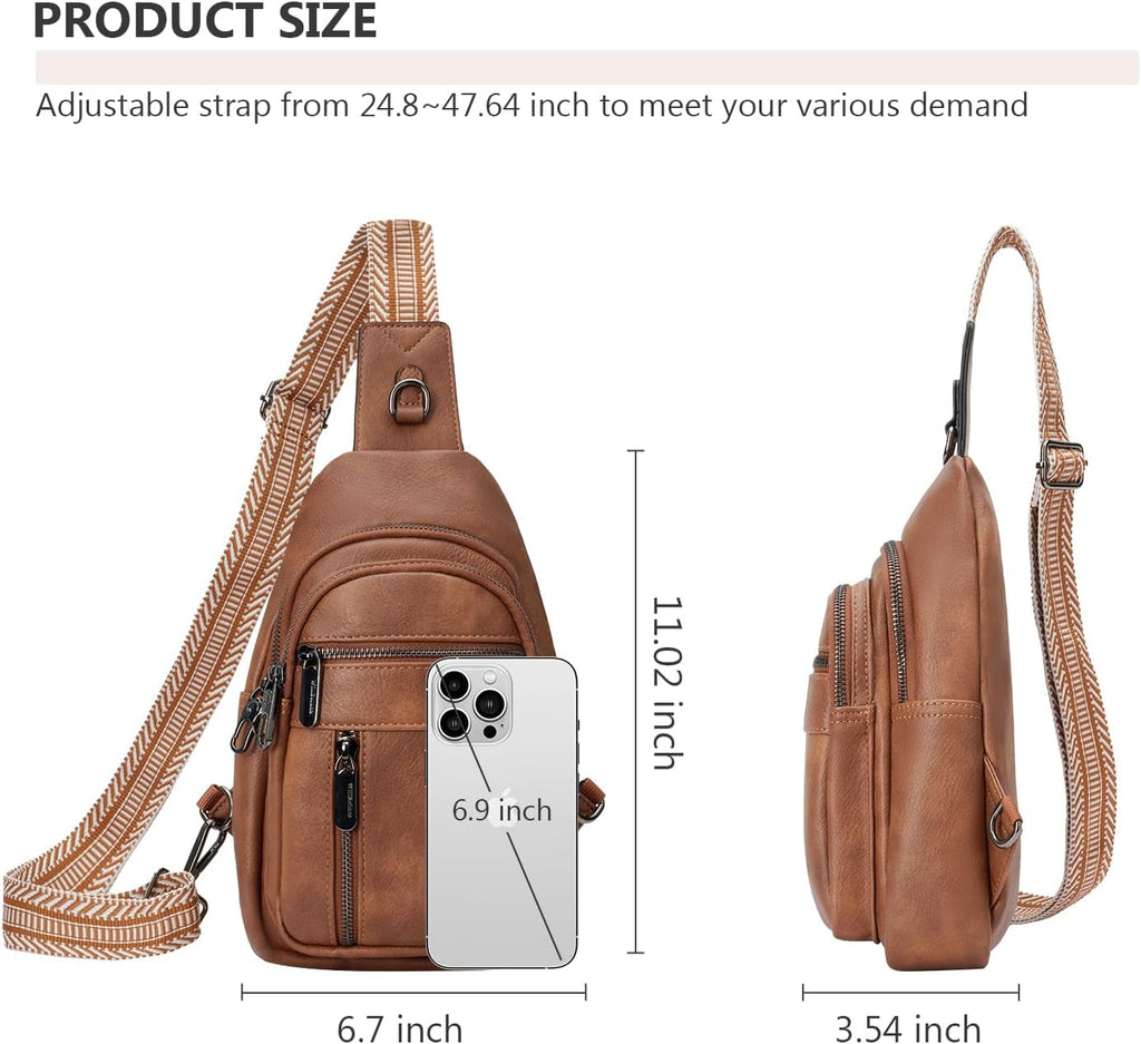 Skiennix Anti-Theft Sling Bag - Stylish PU Leather Crossbody Chest Pack for Women | Brown, Adjustable Strap