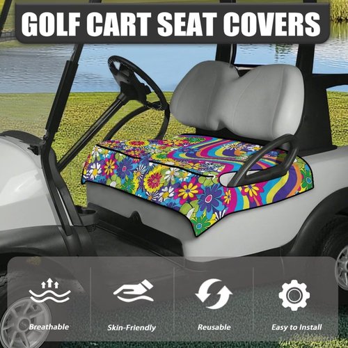Suobstales Hippie Daisy Swirl Print Golf Cart Seat Towel Blanket Cover with 4 Pockets for All Weather, Non-Slip Golf Cart Seat Cover Compatible with EZGO, Club Car and More 2-Seat Golf Carts