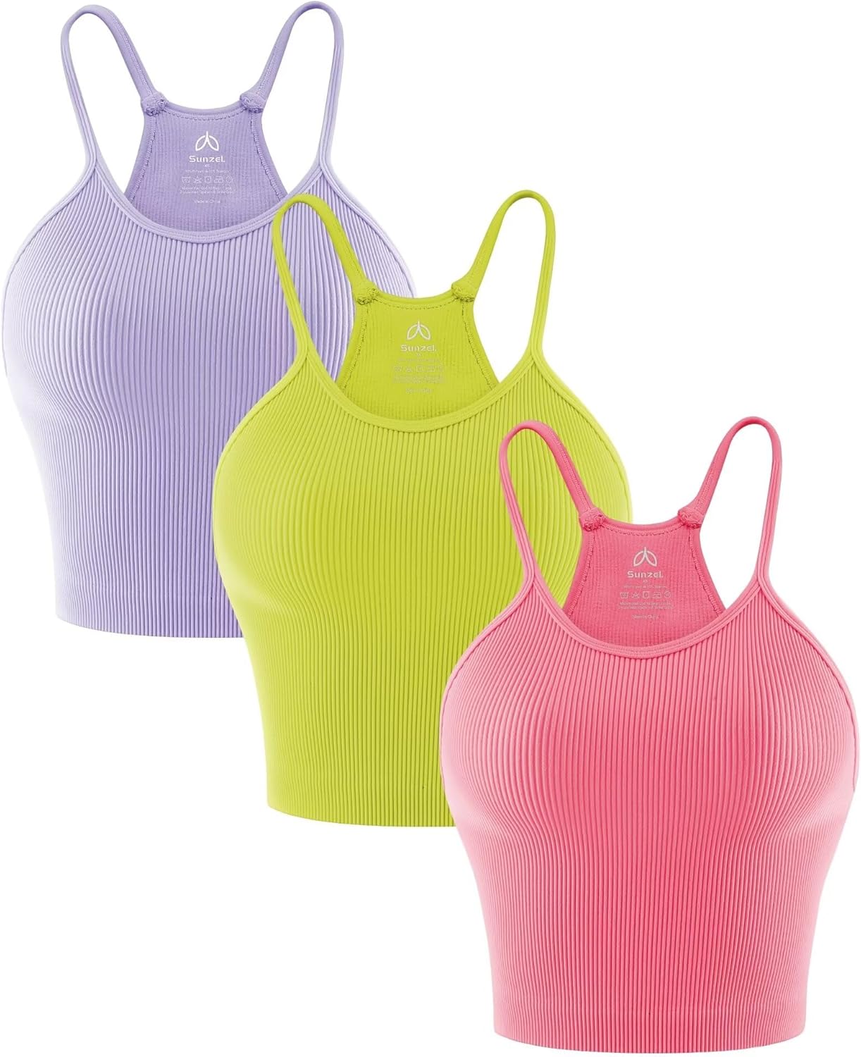 Sunzel Ribbed Crop Tank Top - Seamless Racerback, No Padding, Slim Fit Stretchy Yoga Camisole for Women