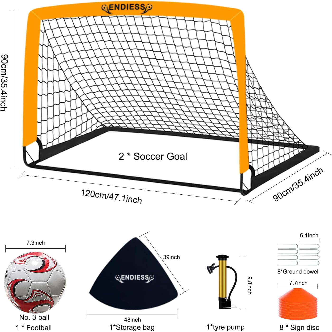 Skiennix Kids Soccer Goals - Durable 4'x3' Pop Up Net Set with Ball, Pump, Cones & Carry Bag