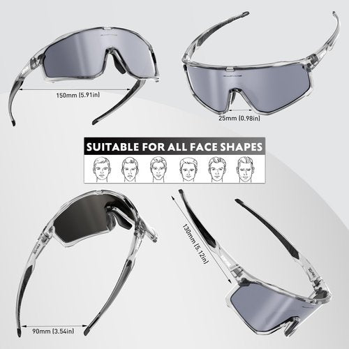 KAPVOE Polarized Cycling Glasses Men Women Mountain Bike Sunglasses MTB Glasses TR90 Sport Glasses Biking Sunglasses Bicycle Riding Goggles Road Cycling Sunglasses Running Golf Cycle Glasses Silver