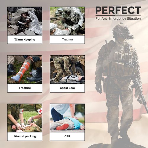 IFAK Trauma First Aid Kit Molle Pouches Emergency Survival Kit for Tactical Military Car Travel Hiking Camping with Vented Chest Seal, Israeli Bandage, Splint, Thermal Blanket, Gloves