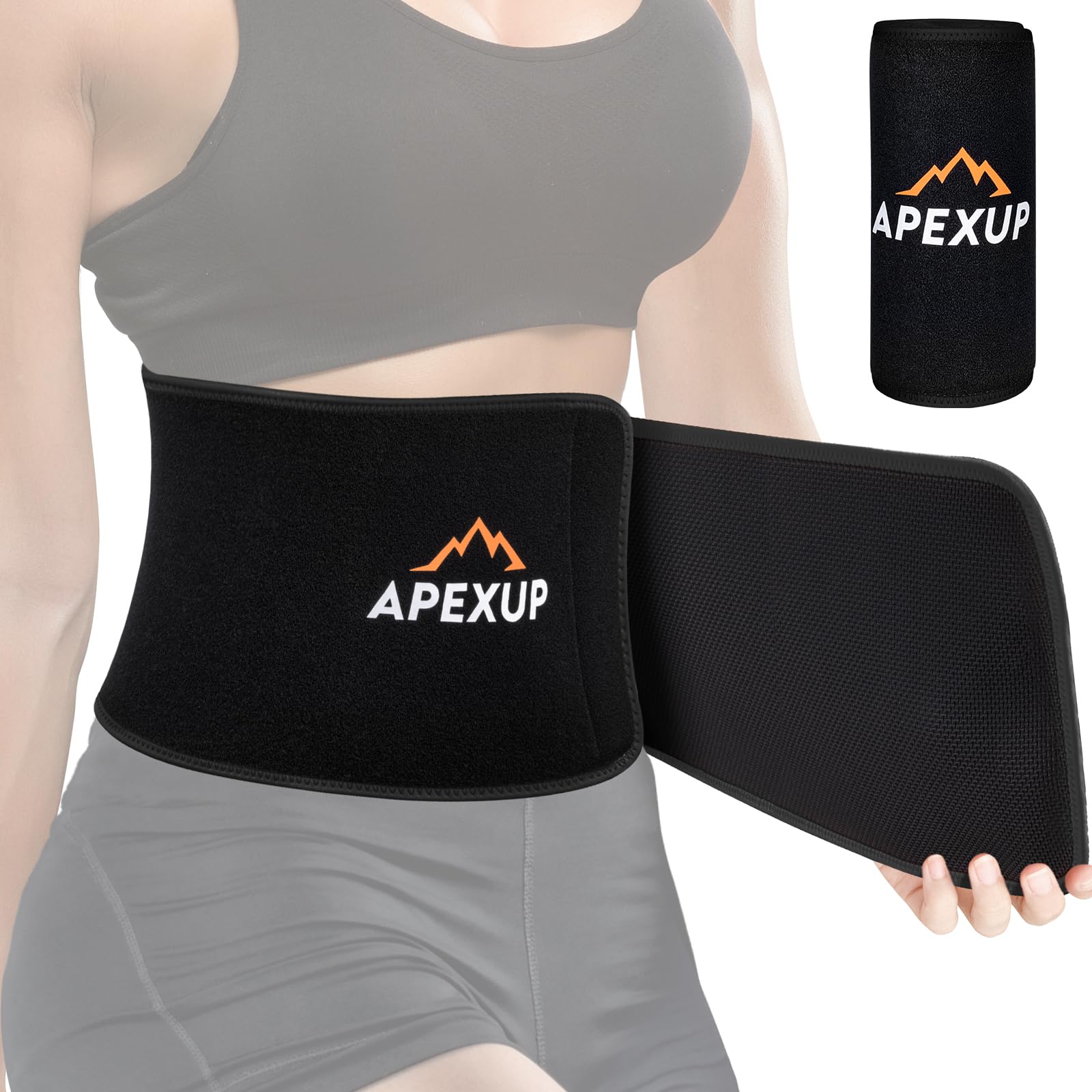 APEXUP Sweat Waist Trainer for Women and Men, Neoprene Waist Trimmer Belt Slimming Sweat Band with Removable Lumbar Support Bar for Workouts (Black, L)