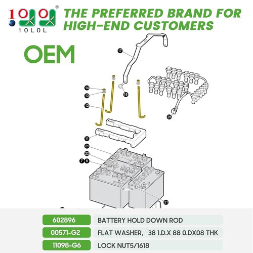 10L0L Golf Cart RXV Battery Hold Down Rod J-Bolt &Nut for EZGO RXV 2008 UP Electric Models Replace OEM# 602896(3 Packs)