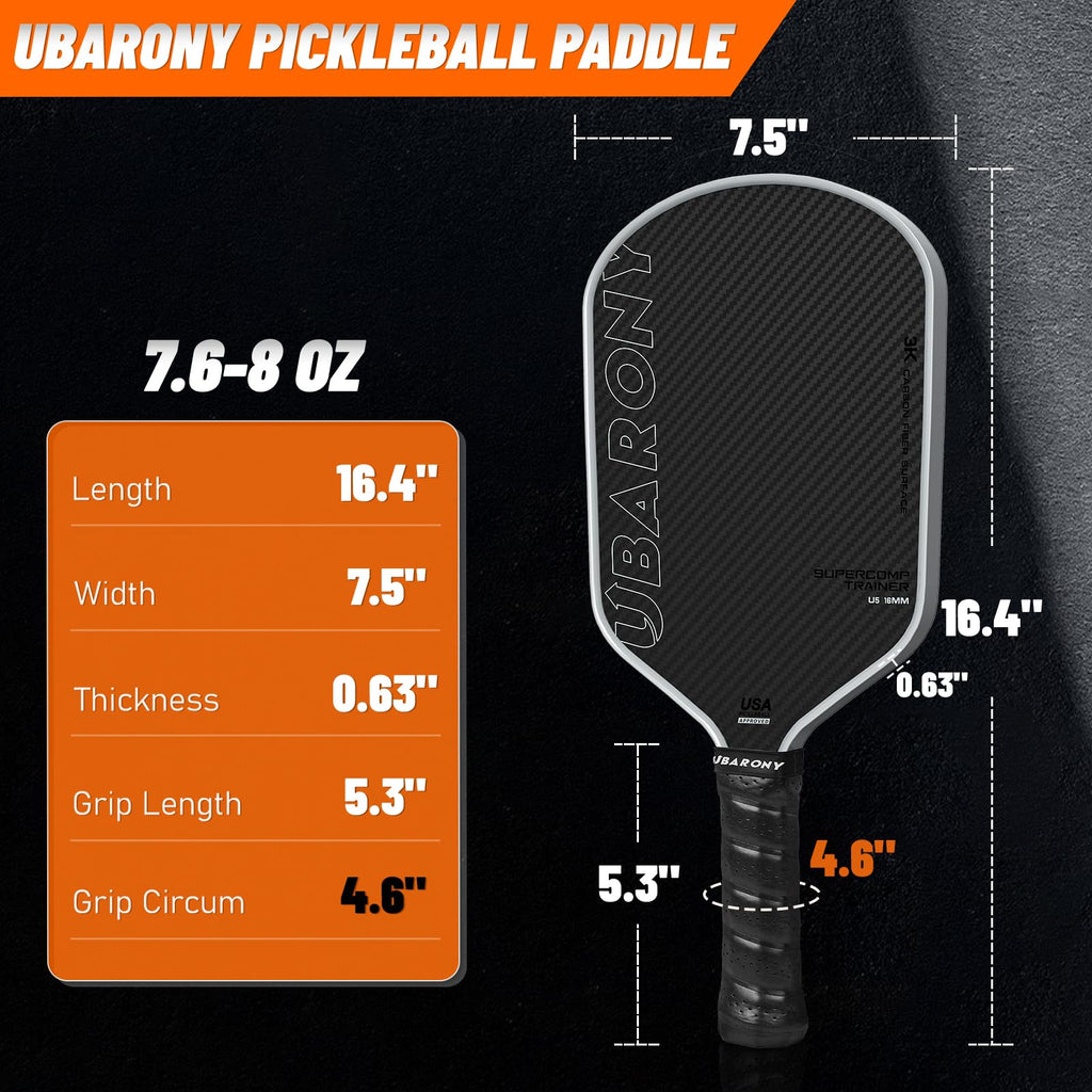 Pickleball Paddle, Carbon Fiber Pickleball Paddle | 16MM Thick Face with Cushion Grip, Enhanced Spin Control & Power - Pickle Ball Rackets for Adults, Indoor/Outdoor