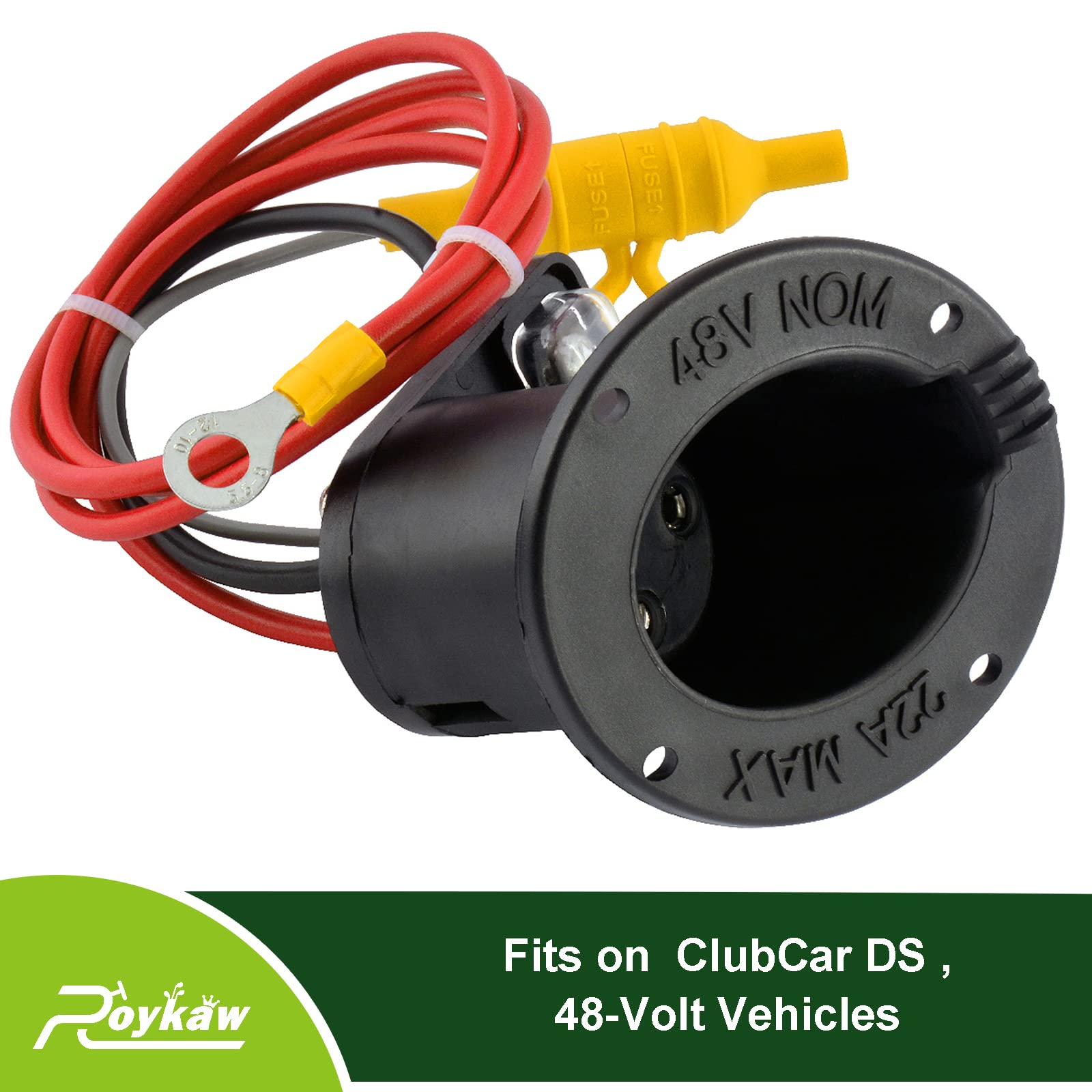 Roykaw 48 Volt Charger Receptacle with Fuse Assembly Replacement Compatible with Club Car DS 2000-up Electric Models, OEM# 101802101, 101796801, 101894901