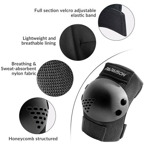 PAPAISON Kids/Youth Knee Pad, Elbow Pads & Wrist Guards for Inline Skating Bike Cycling Skateboard Scooter, 3 in 1 Protective Gear Set for Girls Boys Adult