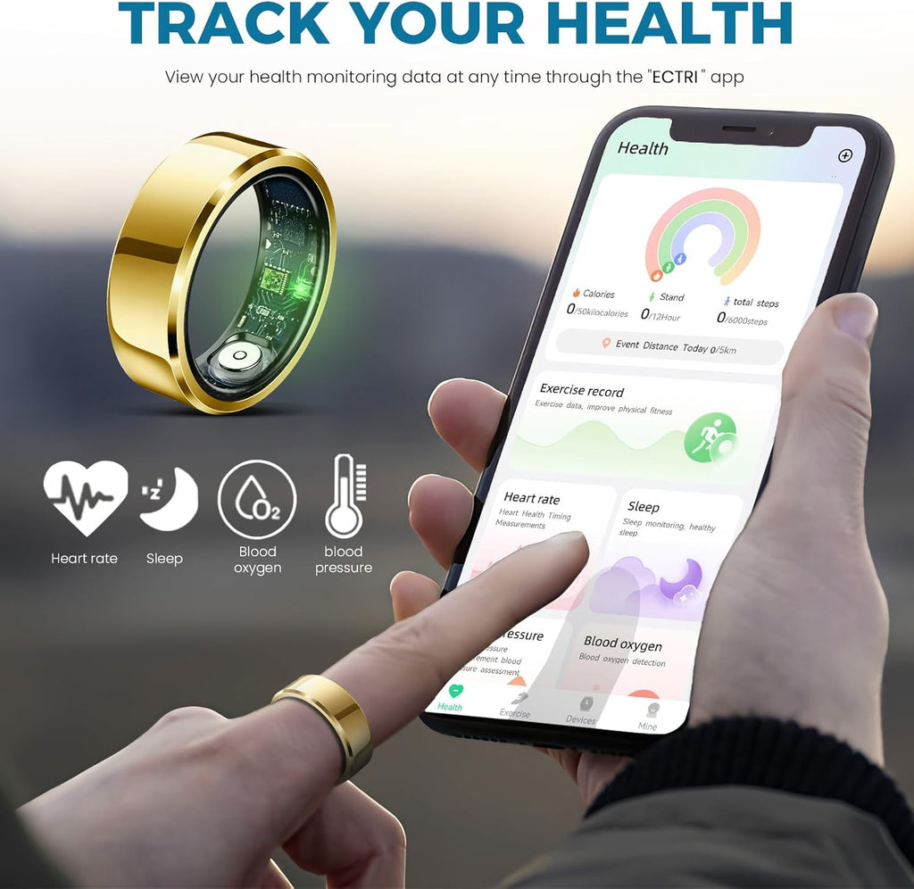 Skiennix Smart Ring - Fitness Tracker with Blood Pressure & Heart Rate Monitoring | Waterproof, Size 8