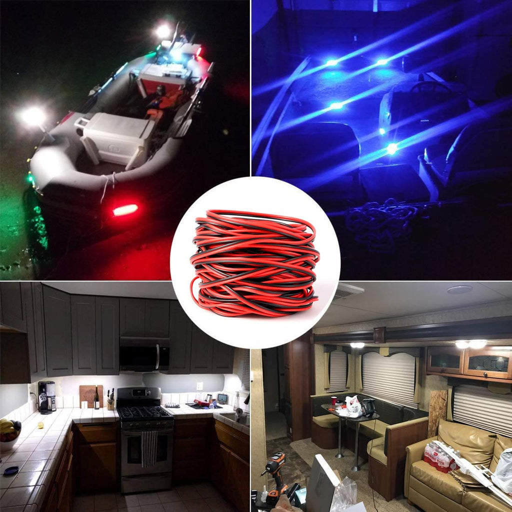 Shangyuan LED Strip Light Extension Cable - 66ft 22AWG 2-Pin Wire for Marine Boat Lighting