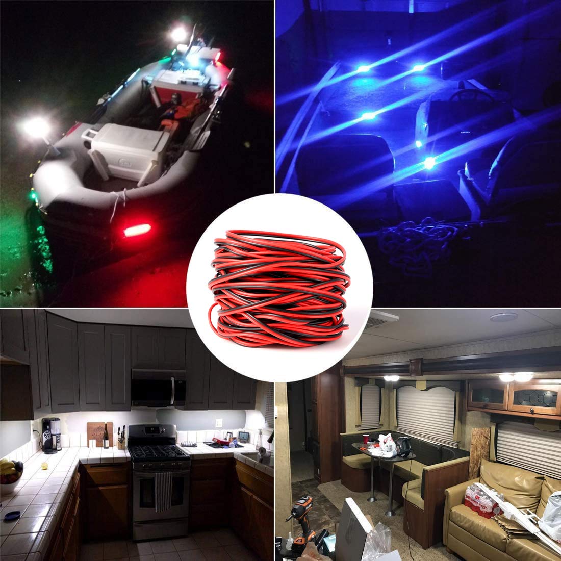 Shangyuan LED Strip Light Extension Cable - 66ft 22AWG 2-Pin Wire for Marine Boat Lighting