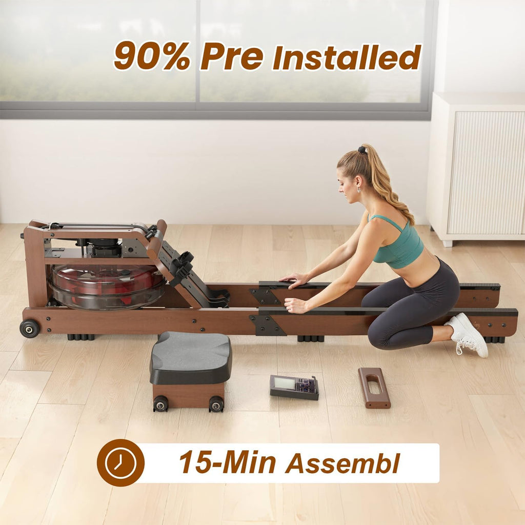 Skiennix Water Rowing Machine - 400LBS Weight Capacity, Bluetooth Monitor & Comfortable Seat