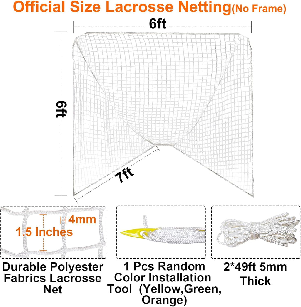 Skiennix Heavy Duty Lacrosse Goal Net - 6' x 6' x 7' with Installation Tool & Lacing Rope