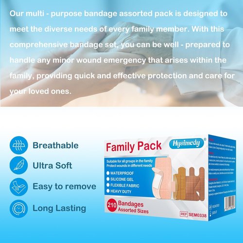 Adhesive Assorted Bandages by [Brand Name] - 210 Count Flexible, Waterproof & Hypoallergenic for Sensitive Skin