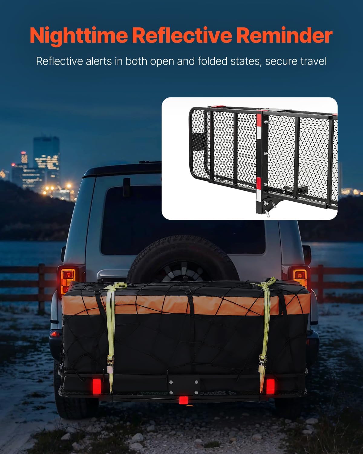 VEVOR Hitch Cargo Carrier - 500 lbs Capacity with Waterproof Cargo Bag & Net | 60"x20"x6" for SUVs
