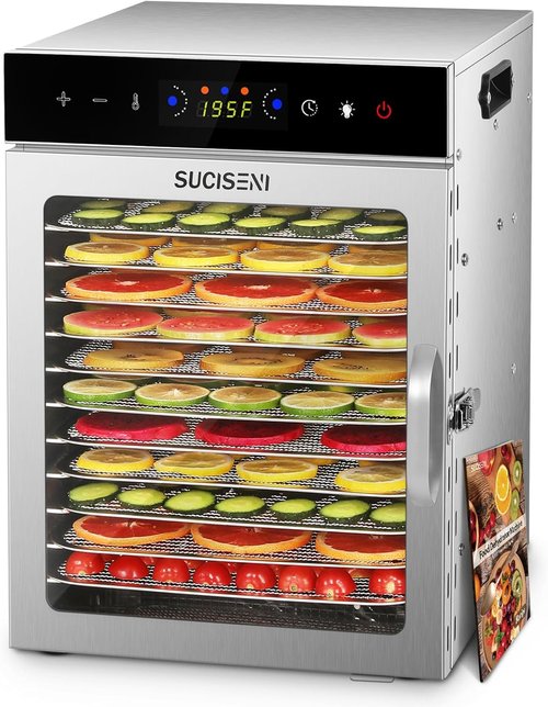 Food Dehydrator Machine - Skiennix 12 Stainless Steel Trays | 1000W with 24H Timer & 195℉ Control for Jerky, Fruits, & Herbs