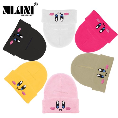 JILANI HANDICRAFT Kid-by Beanie Cute Anime Hat Kawaii Accessories Beanie Slouchy Embroided Face Knit Hats for Adult (Acrylic, White)