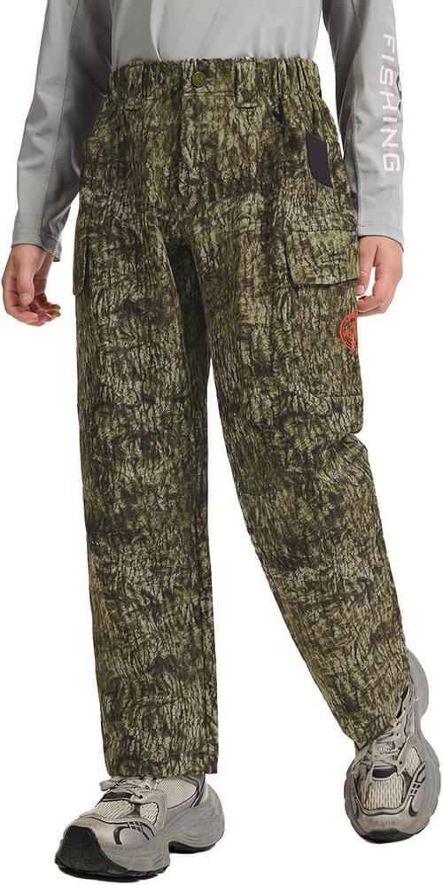 BASSDASH Youth Camo Hunting Pants - Water Resistant & Breathable Cargo Design for Kids