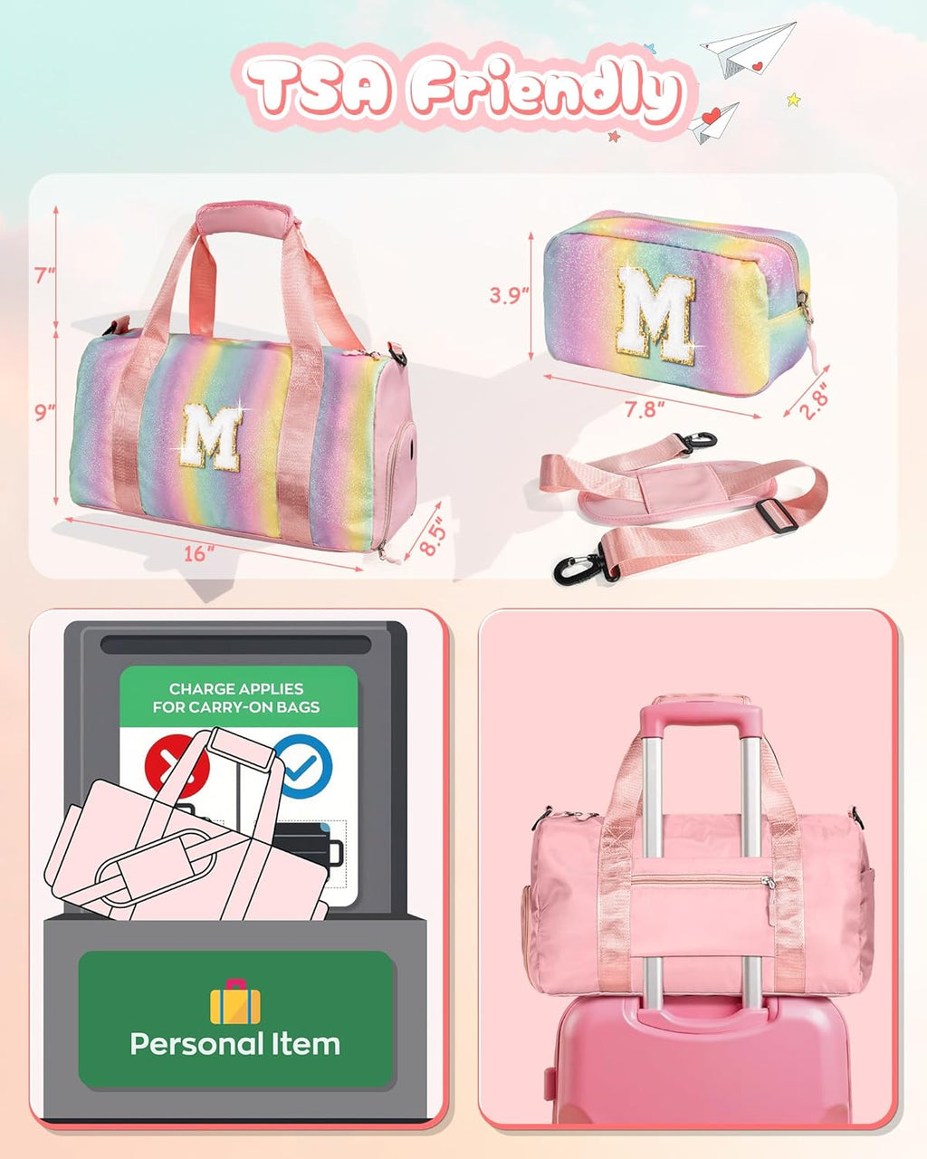 Preppy Gifts | Personalized Girl Gym Bag with Shoe Compartment & Makeup Pouch - Ideal for Ages 3-12