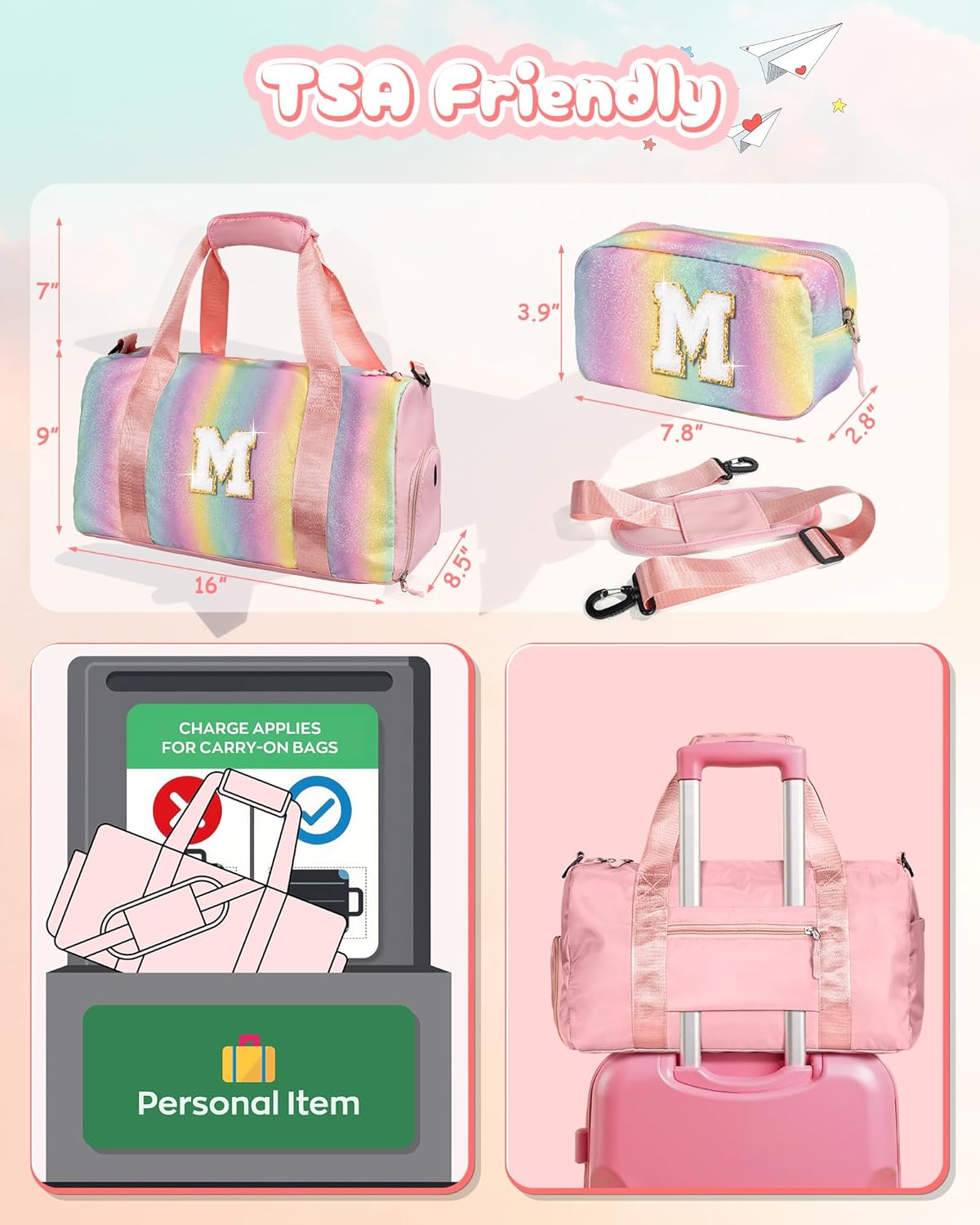 Preppy Gifts | Personalized Girl Gym Bag with Shoe Compartment & Makeup Pouch - Ideal for Ages 3-12