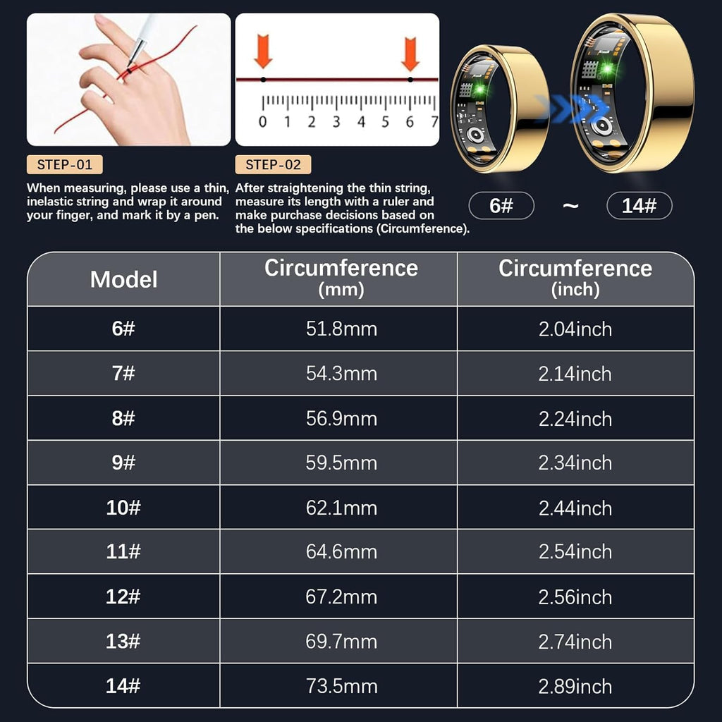 Skiennix Smart Ring - Fitness Tracker with Heart Rate, Blood Oxygen, Stress & Sleep Monitoring | Gold, Size 11