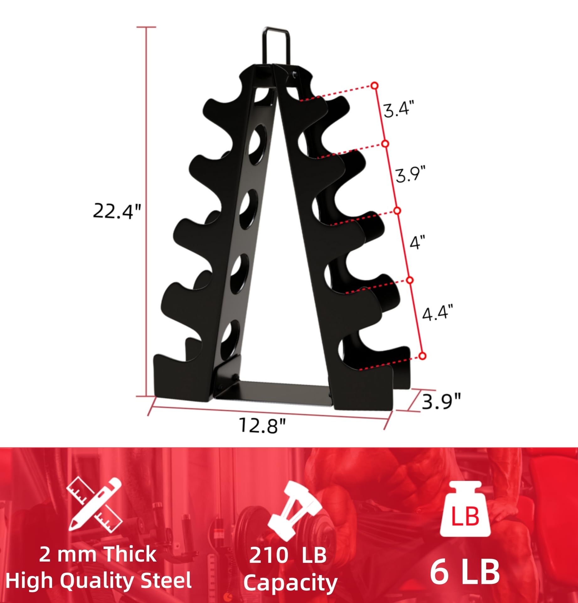 Weight Rack for Dumbbells, 5 Tiers Compact A-Frame Home Gym Organizer, Dumbbell Rack Stand Only, Alloy Steel Dumbbell Rack with Handle for Home Gym and Workout (Dumbbells Not Include)