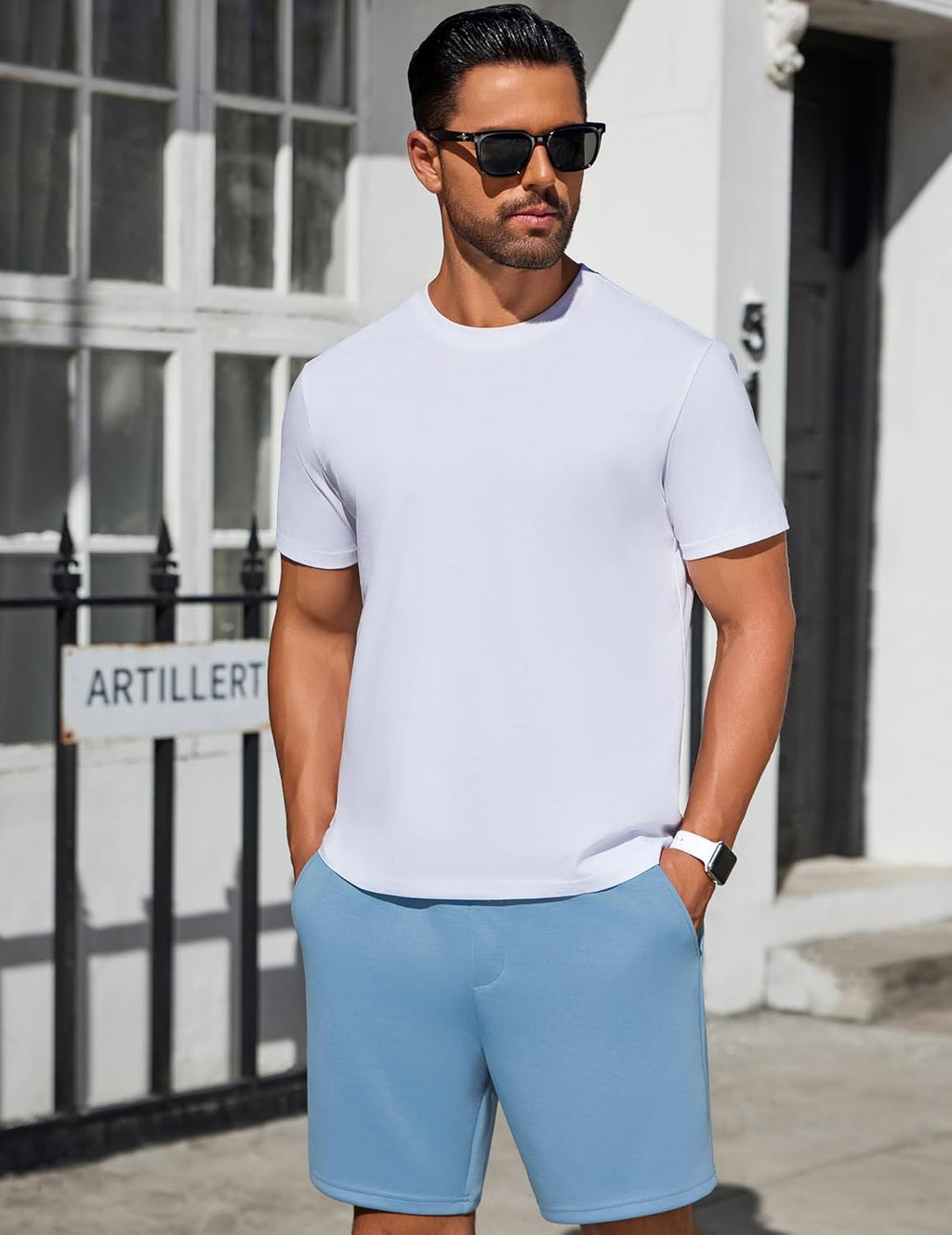 PINSPARK Men's Lounge Sweat Shorts - 7" Casual Elastic Waist Gym Shorts with Drawstring
