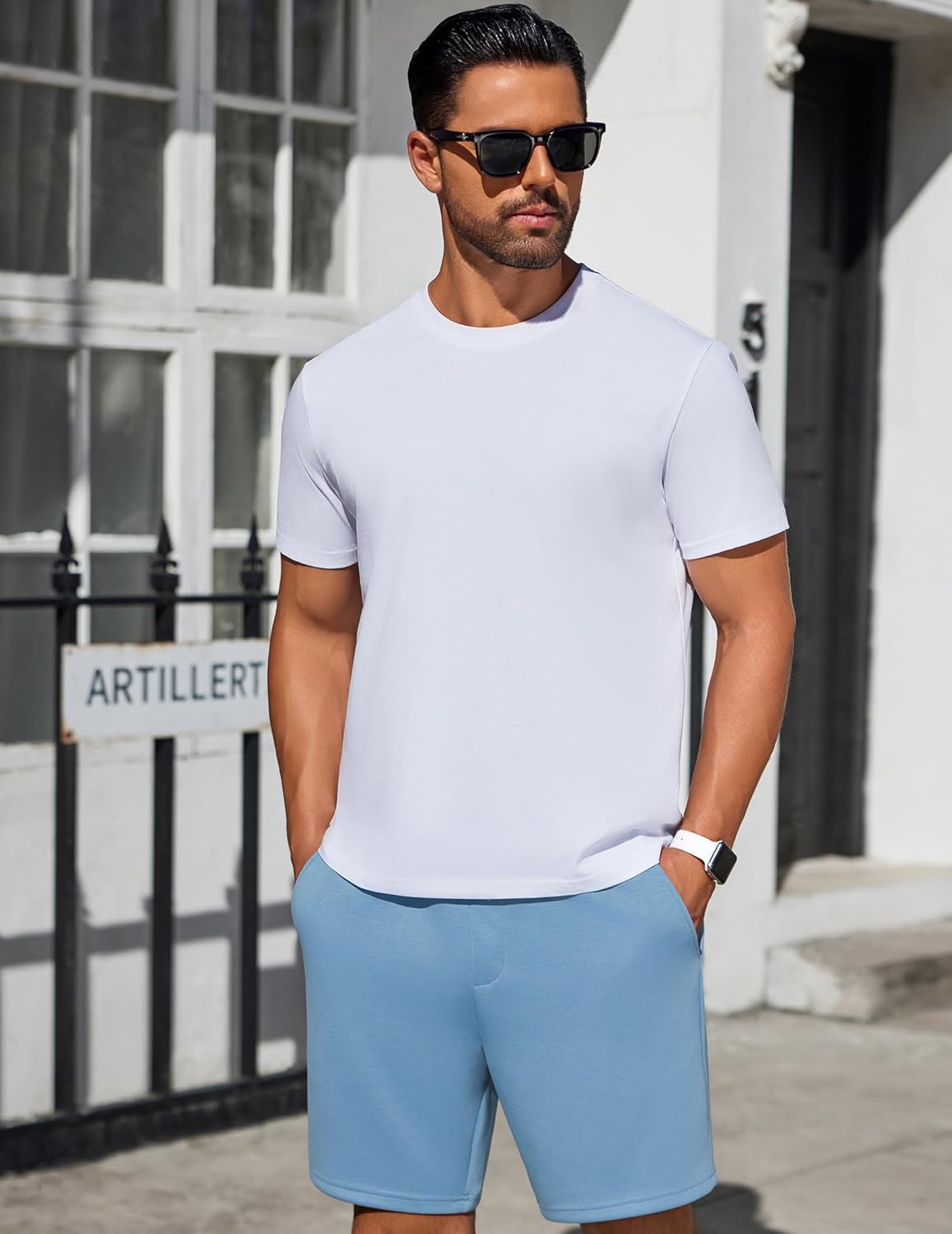 PINSPARK Men's Lounge Sweat Shorts - 7" Casual Elastic Waist Gym Shorts with Drawstring