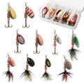 Skiennix Fishing Lure Spinnerbait Kit - 10pcs Hard Metal Baits for Bass, Trout & Salmon with Tackle Box