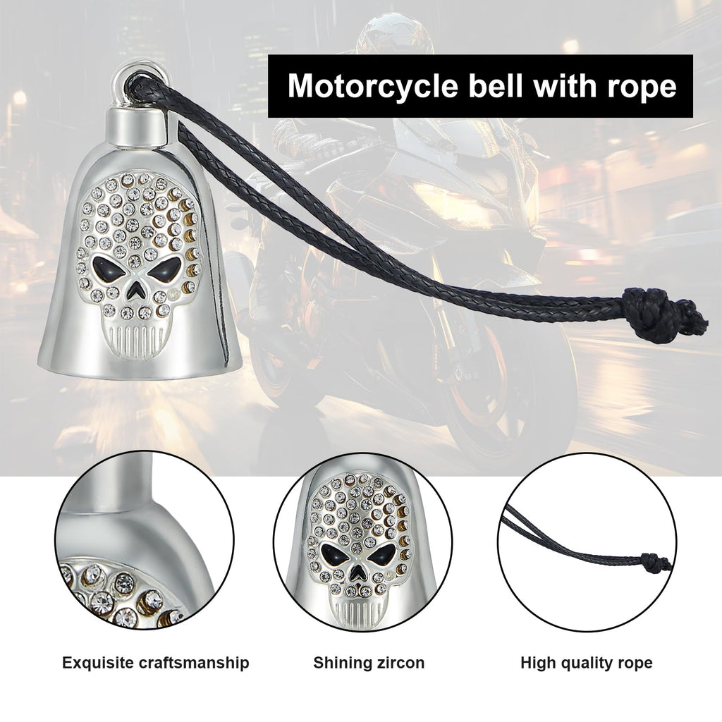 RiderVibe Motorcycle Bells for Biker Good Luck Riding Bells Guardian Biker Bells with Lanyard and CZ (Skull, 1)