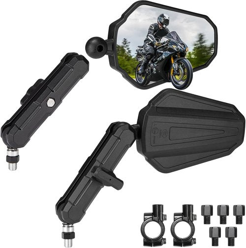 KEMIMOTO Universal Rearview Motorcycle Mirrors - Adjustable M8/M10 Bolt, 360° Convex Design, Foldable