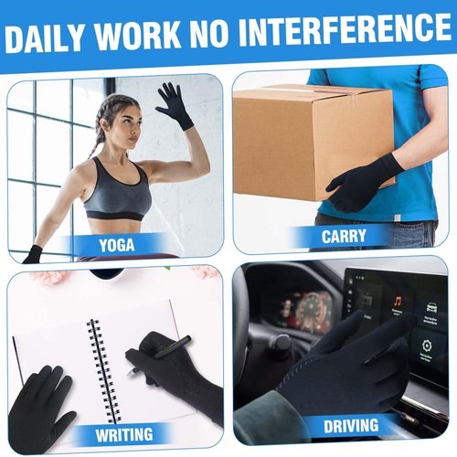 HATINXIA 2 Pairs Arthritis Gloves for Women for Pain, Compression Gloves Women Men for Carpal Tunnel, Copper Glove Relief Rheumatoid, Osteoarthritis, Hand Pain, Full Finger & Touchscreen (L)