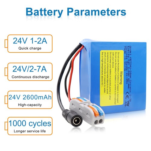 KBT 24V 2.6Ah Rechargeable Lithium Replacement Battery with Charger, Charging Cable, Cable Connector