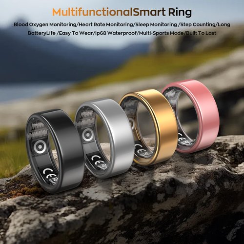 Free Shark Smart Ring with Sleep Monitoring, Step Counting, Heart Rate, Blood Oxygen for iOS and Android, No Subscription Fee, IP68 Waterproof Health Tracker (Rose Gold, 8)