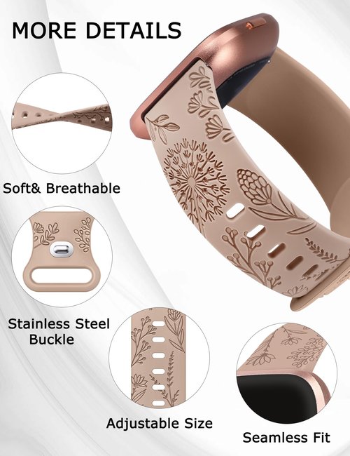 Minyee 3 Packs Floral Engraved Band Compatible with Fitbit Versa 2 Band/Versa Lite/Versa Band Women, Cute Soft Silicone Dandelion Flower Pattern Sport Designer Fancy Summer Strap for Versa 2