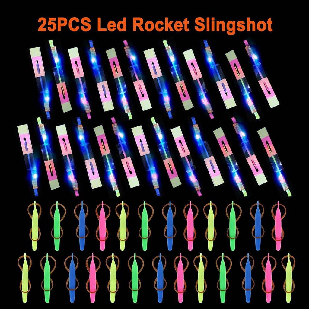 **LPVOQPTH 25 Sets LED Flying Toy Set - Glow in The Dark Slingshot Helicopters for Kids (Ages 4-12)**