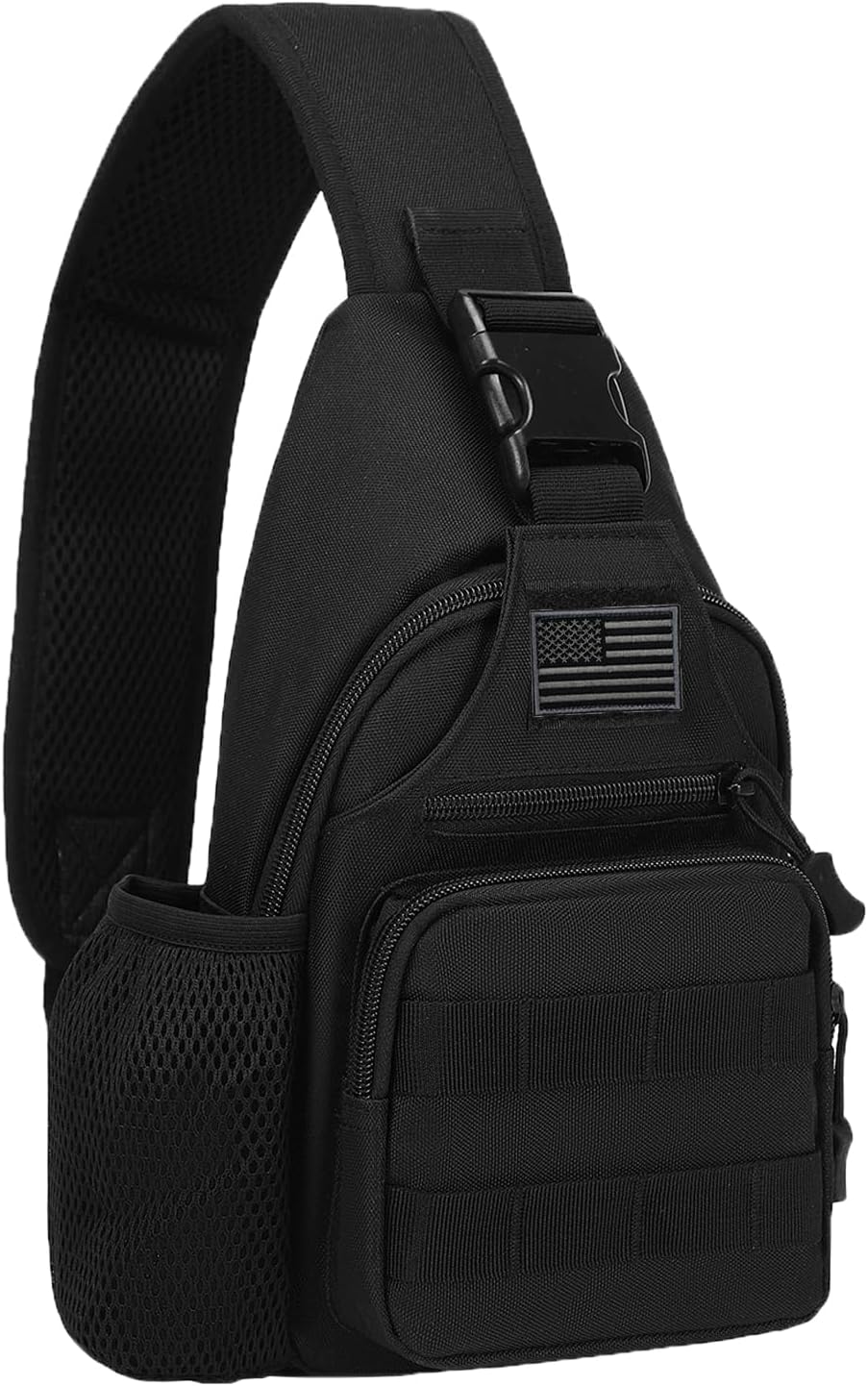 ZHIERNA Tactical Crossbody Bag - Versatile EDC Shoulder Sling with Water Bottle Holder & USB Charging Port | Black