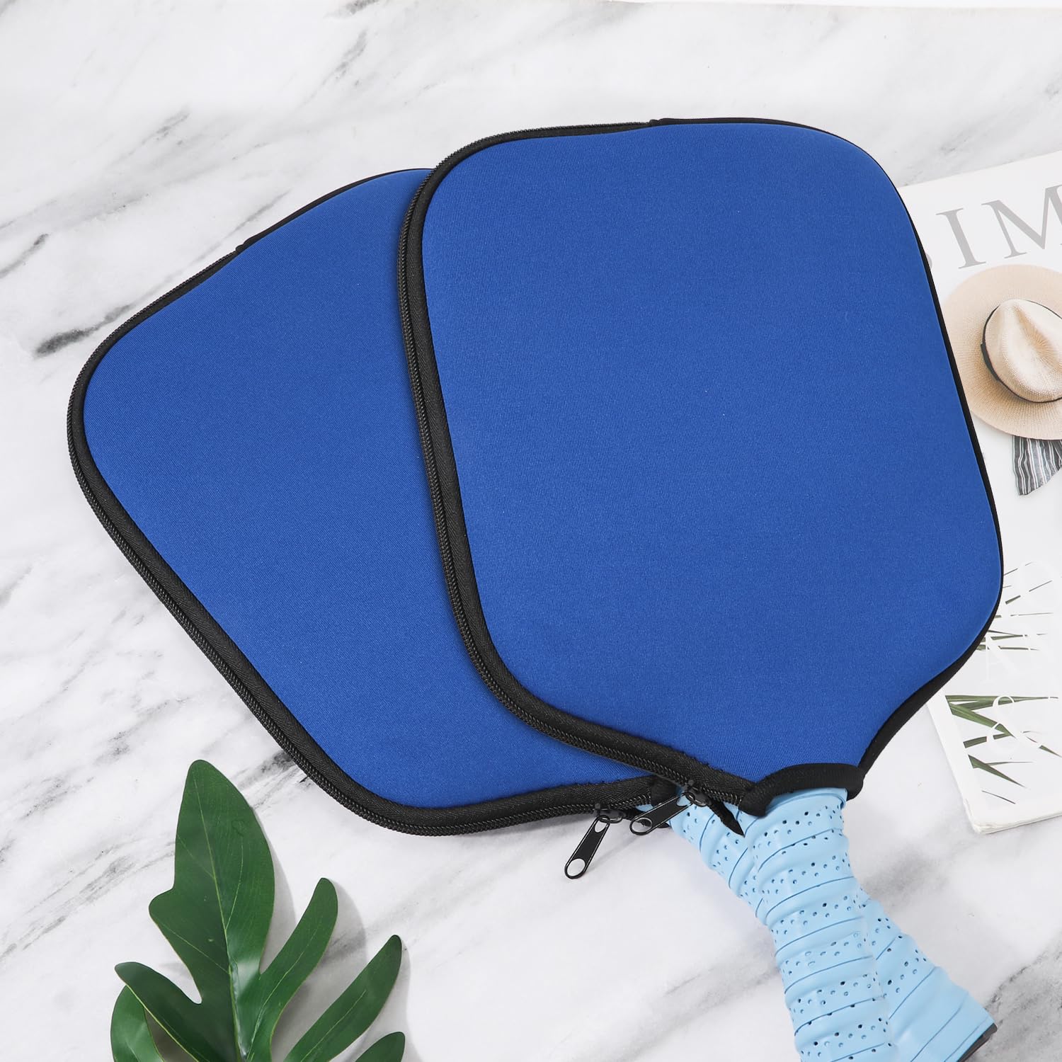 PEUTIER 2pcs Pickleball Paddle Covers, Waterproof Neoprene Pickle Ball Covers Protective Pickleball Racket Holder Sleeve with Zipper Fits Most Paddle Racket (Blue)