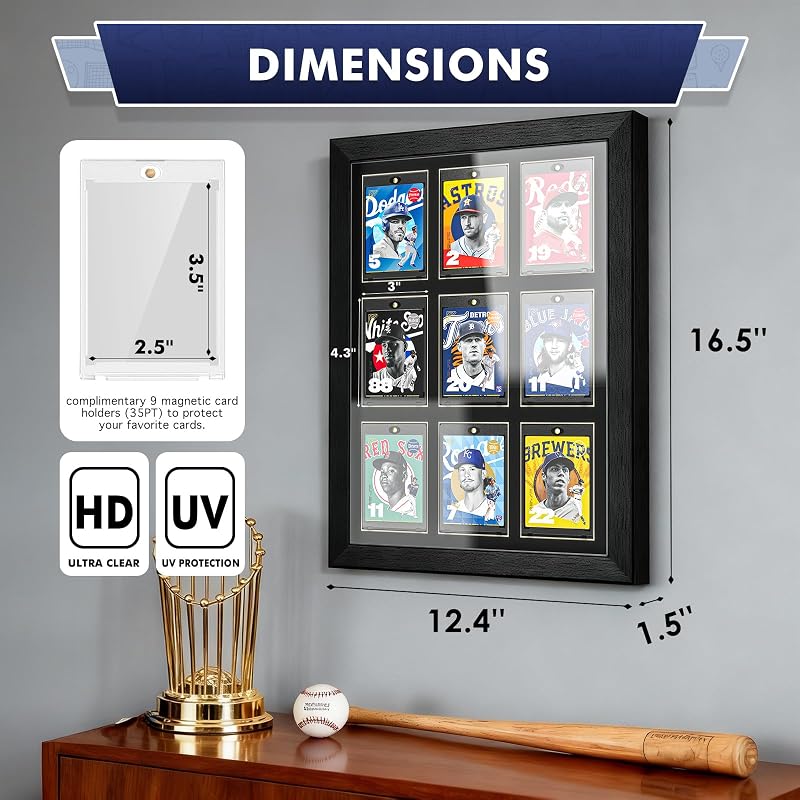 9 Card-Black Magnetic Card Display Frame with UV Protection