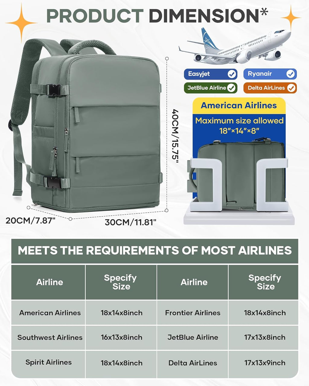 Skiennix Travel Backpack for Women - Airline Approved Carry-On Bag | 18x14x8 Personal Item Travel Bag