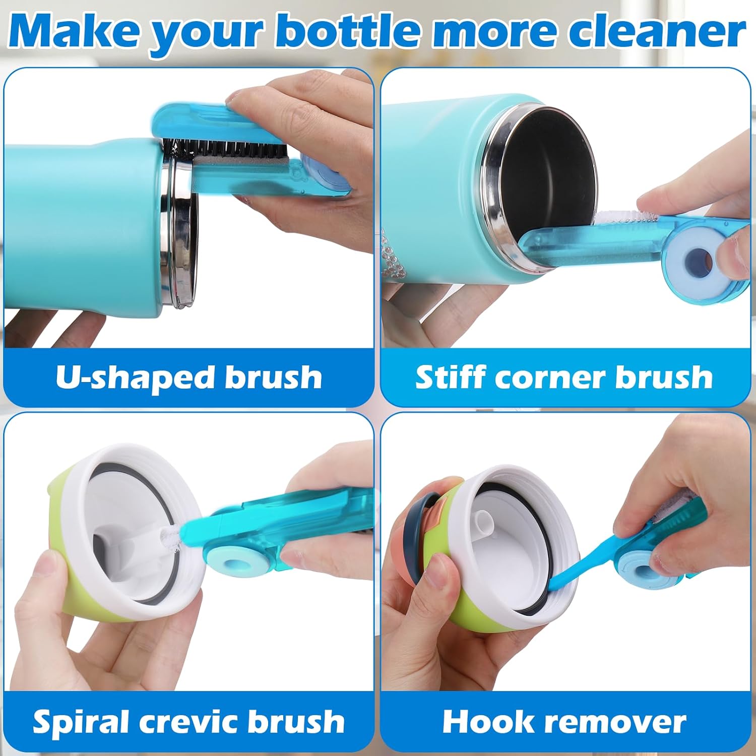 Palksky Water Bottle Cleaner Brush Kit - Long Handle & Wide Straw Lid Brushes for Hydro Flask 16/24/32/40 oz