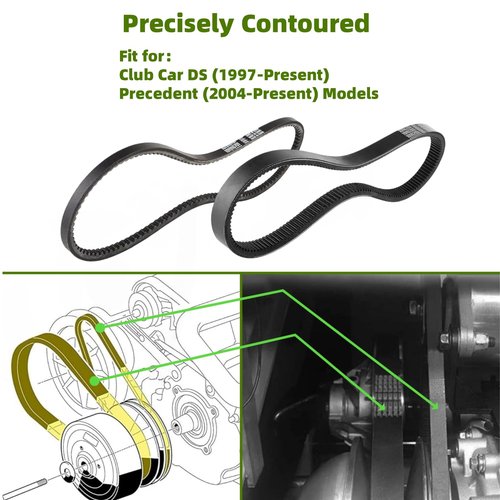 GENOUR Club Car Clutch Drive Belt & Starter Generator Belt Kit for DS (1997-Up) & Precedent (2004-Up) Gas Golf Carts | OEM 101916701 1016203 Replacement | Clutch Belt