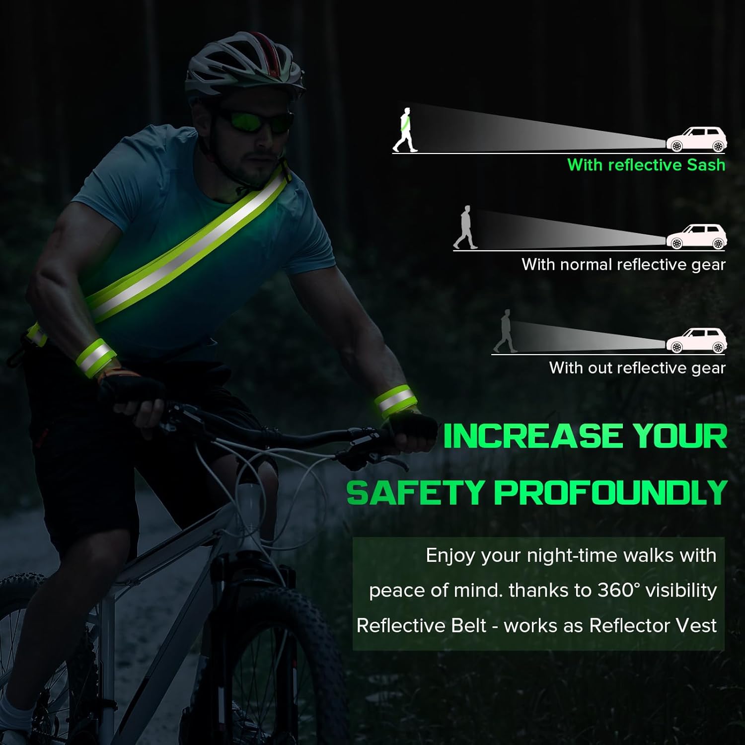 Skiennix Reflective Sash - High Visibility Night Walking Safety Gear with 2 Reflective Armbands for All Ages