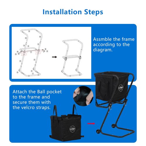 CEPHKY Portable Tennis Ball Hopper with Wheels, Foldable Ball Caddy Holder for Baseball, Pickleball, Softball and Tennis Balls, Large Capacity Basket for Easy Storage & Transport, Holds 100-150 Balls