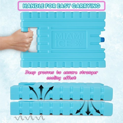 Miami Ice XL Reusable Ice Packs for Cooler (12"x9") - Replaces 14 lbs of Ice, Stays Cold 24–48 Hours, BPA-Free, Built-in Handle, Large Frozen Cooler Ice Packs - 2 Pack