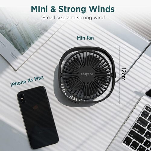 EasyAcc USB Small Desk Fan - 360° Rotatable Head & Powerful 3-Speed Portable Fan for Home & Travel