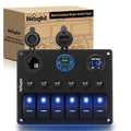 Nilight 6 Gang Rocker Switch Panel - Waterproof Pre-Wired Aluminum with USB & Voltmeter for 12V/24V Vehicles